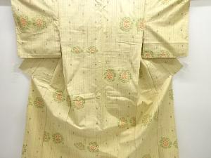 縞に抽象模様織り出し手織り紬単衣着物